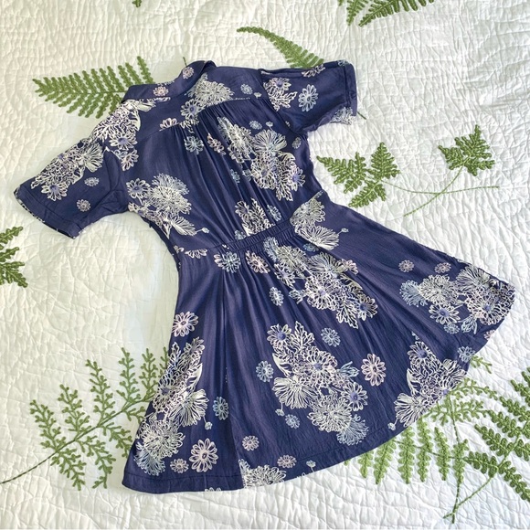 Free People Blue Hawaii Washed Blue Floral Print Short Sleeve Mini Dress - Picture 6 of 16